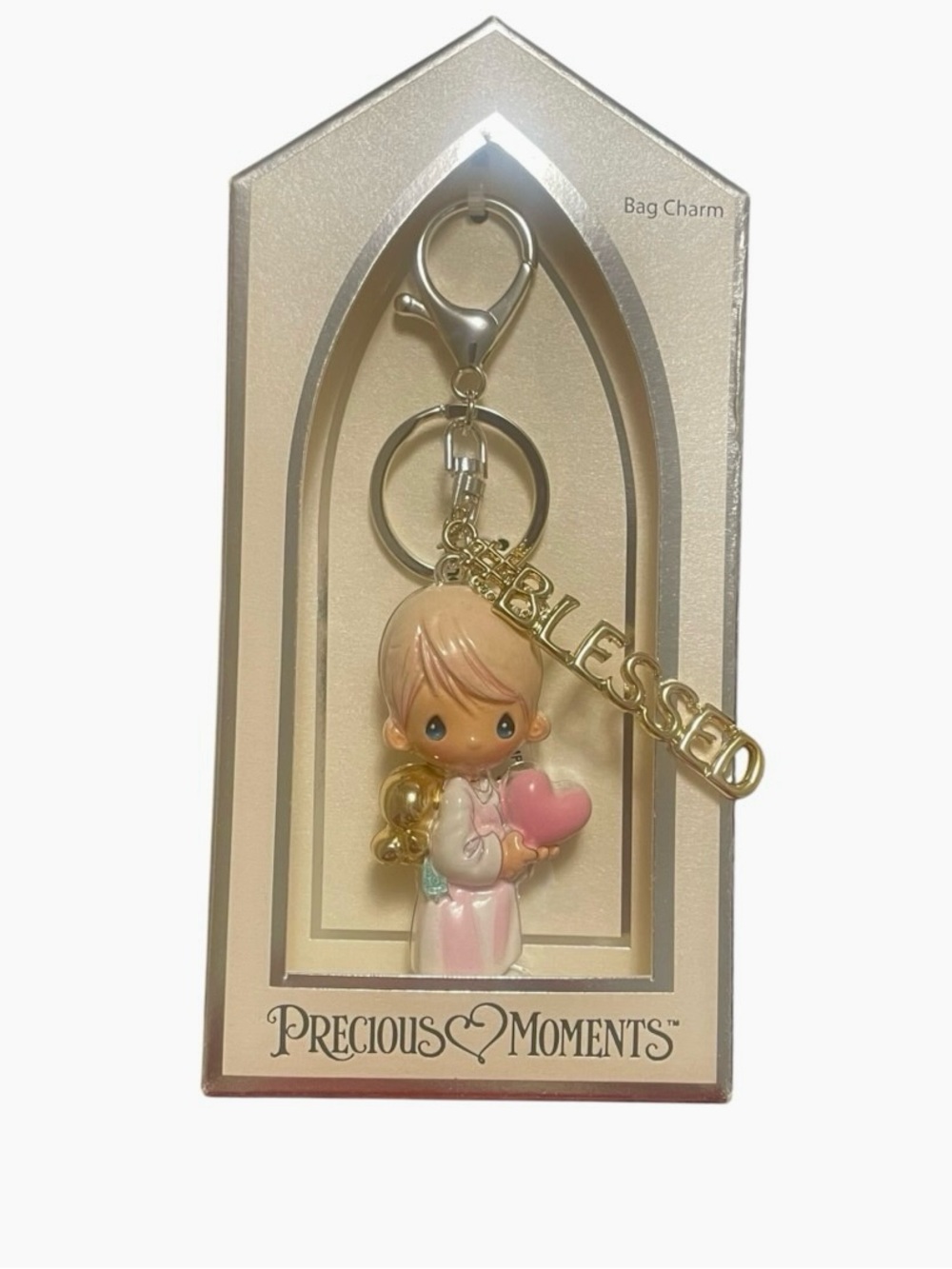 Precious Moments “Blessed” Angel Bag Charm Keychain Pink Heart - NIB